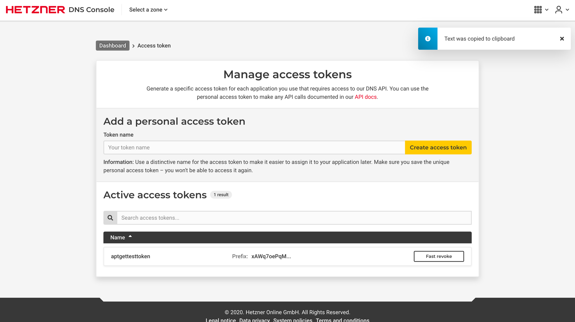 Hetzner Cloud Access Tokens